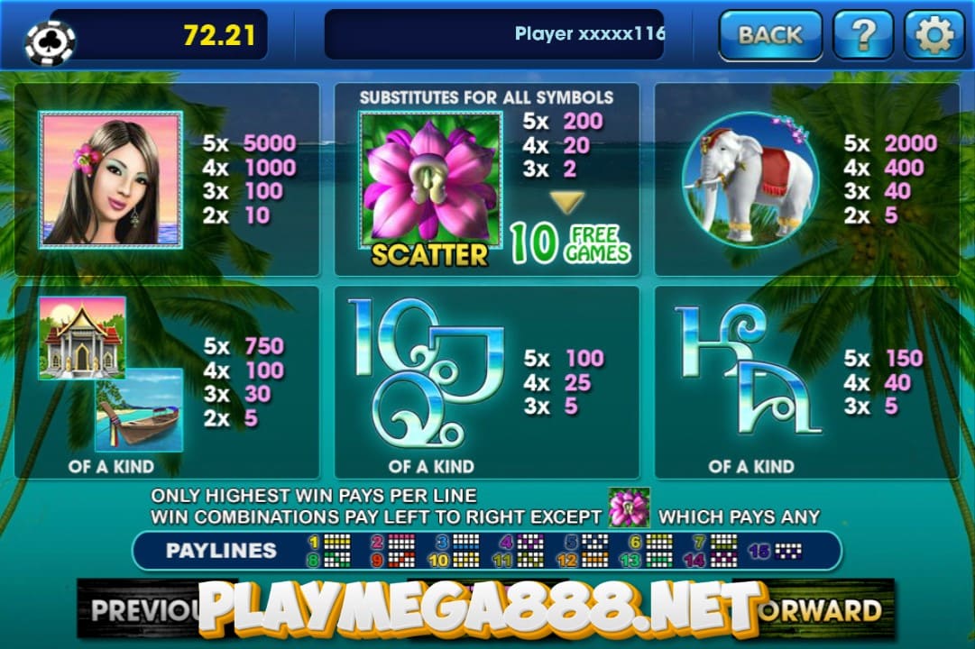 Thai Paradise Main Symbols and Payouts